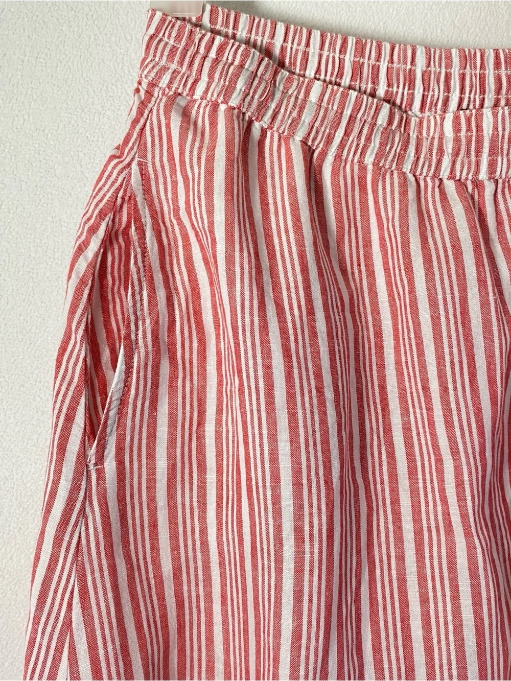 TALBOTS Linen/Cotton Blend Maxi Skirt Red/White Striped Elastic Waist Flare Sz L